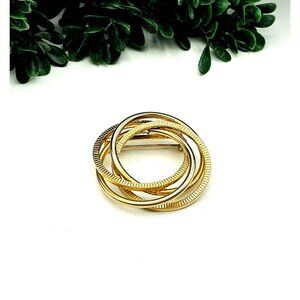 Vintage Gold Tone Interlocking Circle Brooch Pin